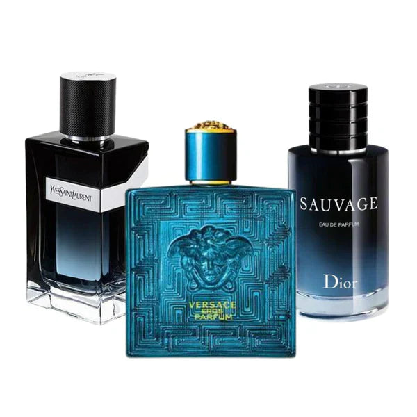 Combo de 3 perfumes Dior SAUVAGE, Yves Saint Laurent Y MEN y Versace EROS 100ml