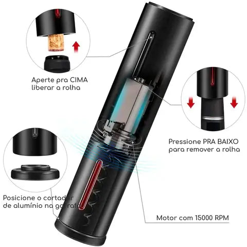 Abridor de Vinho com Suporte para Mesa - Saca Rolhas Elétrico