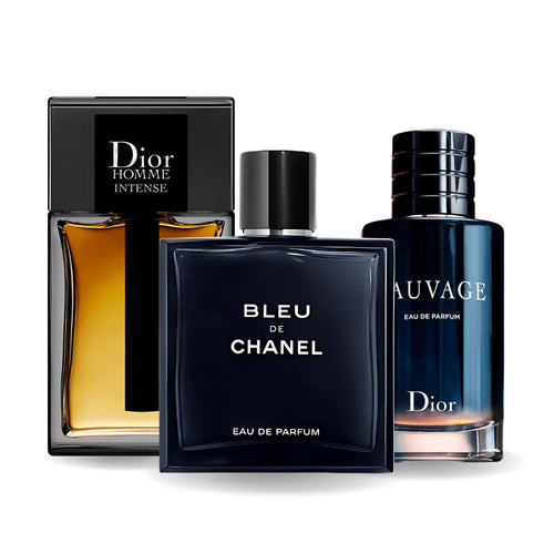 Combo de 3 perfumes Sauvage Dior, Bleu de Chanel, Dior Homme Intense 100ml
