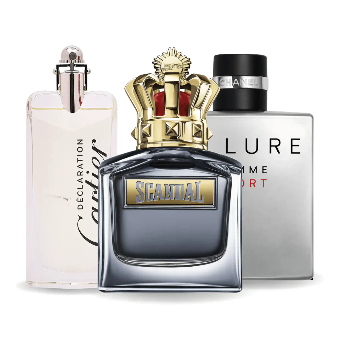 Combo de 3 perfumes Allure Homme Sports, Jean Paul Gaultier Scandal, Cartier Declaration 100ml