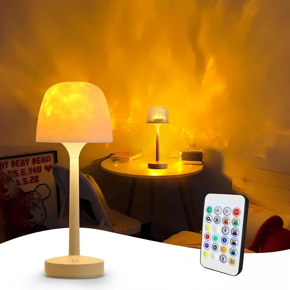 ABAJUR DE MESA COM BASE ALTA E ONDAS D`ÁGUAS - OceanGlow